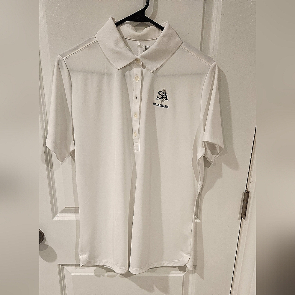 Womens Nike Dri-Fit Polo White Extra Large Embroidered St. Albans Logo NWOT